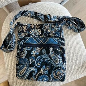 Vera Bradley Deep Night Paisley Blue Beige Crossbody Bag Purse